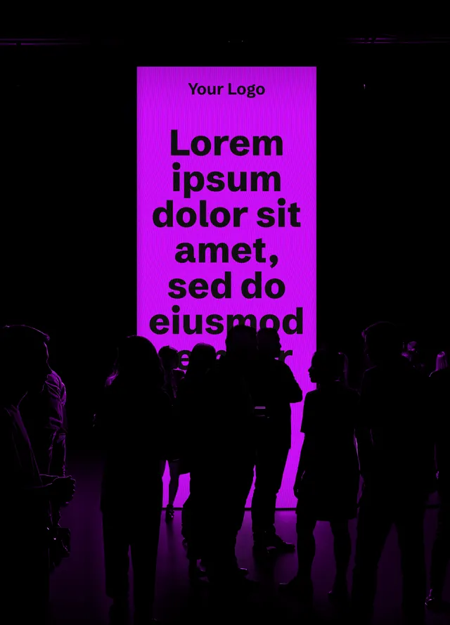 Mockup: the wall on a tall screen above a crowd in a club