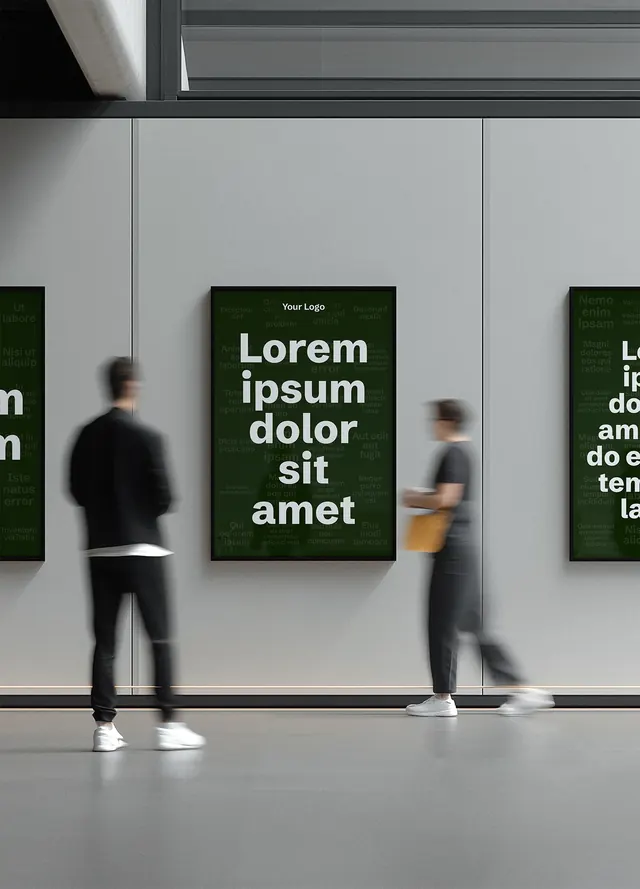 Mockup: the wall on portrait screens in a gallery