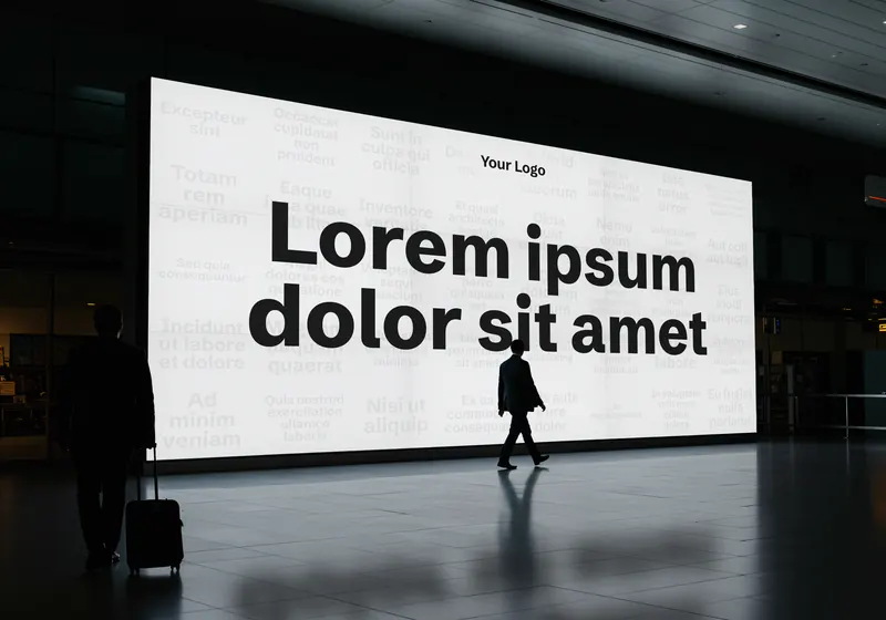 Mockup: the wall on a large screen in an airport terminal