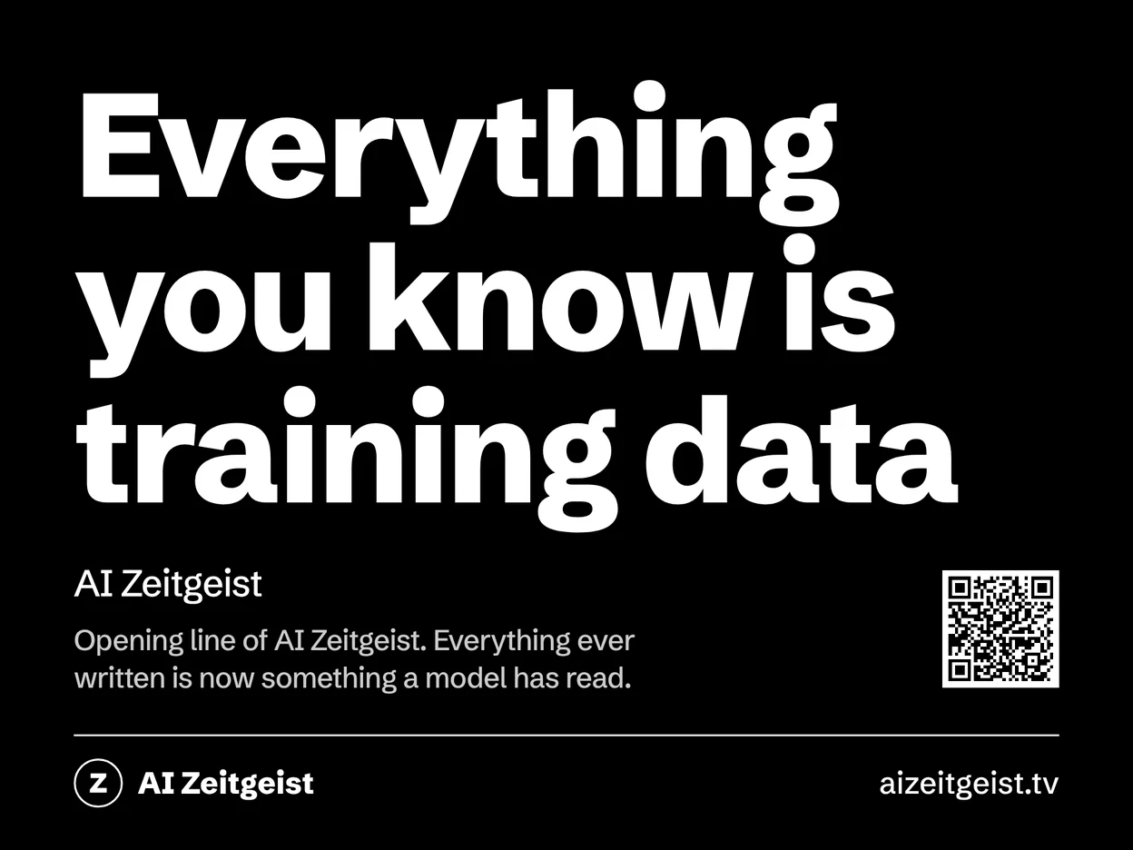 AI Zeitgeist on a TRMNL e-ink display, dark: Everything you know is training data
